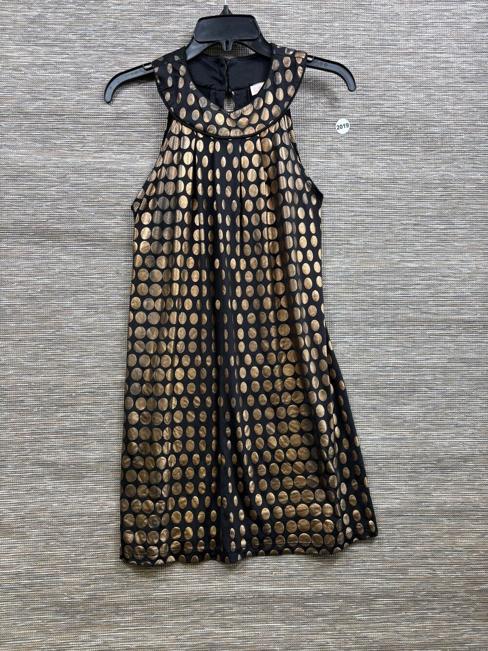 A'GACI Dress Juniors S Black Gold Polka Dot Halter Swing Trapeze Short
